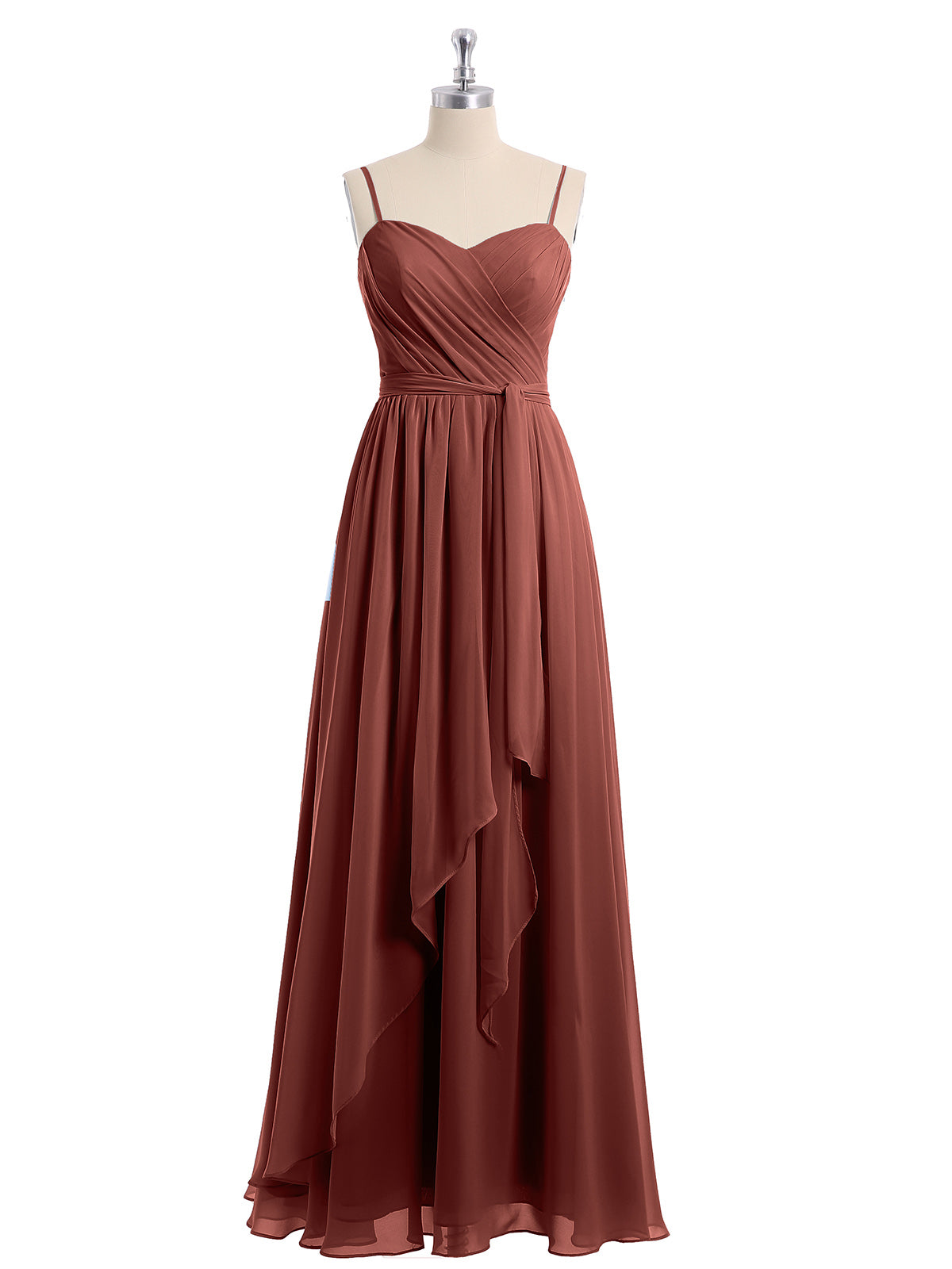 Vestidos de chiffon con tirantes finos y escote en corazón Terracota Tallas Grandes