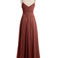 Vestidos de chiffon con tirantes finos y escote en corazón Terracota