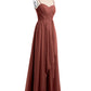 Vestidos de chiffon con tirantes finos y escote en corazón Terracota Tallas Grandes