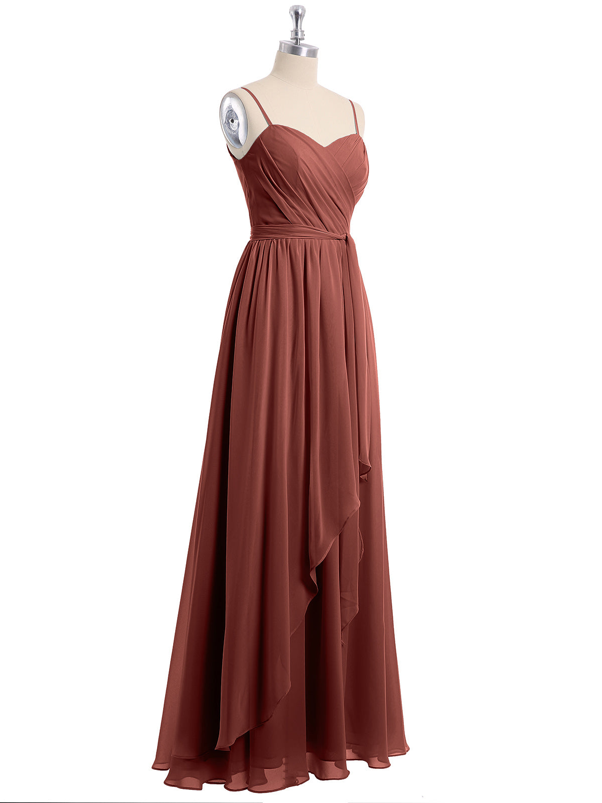 Vestidos de chiffon con tirantes finos y escote en corazón Terracota Tallas Grandes
