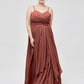 Vestidos de chiffon con tirantes finos y escote en corazón Terracota