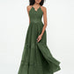 Vestidos boho con falda de encaje y chiffon en capas Verde Oliva Tallas Grandes