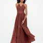 Vestidos boho con falda de encaje y chiffon en capas Terracota Tallas Grandes