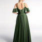 Vestido imperio de chiffon con hombros descubiertos y bolsillos Verde Oliva Tallas Grandes