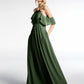 Vestido imperio de chiffon con hombros descubiertos y bolsillos Verde Oliva Tallas Grandes