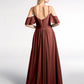 Vestido imperio de chiffon con hombros descubiertos y bolsillos Terracota