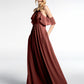 Vestido imperio de chiffon con hombros descubiertos y bolsillos Terracota