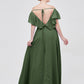 Vestidos de dama de honor de chiffon con mangas cap y abertura Verde oliva Tallas Grandes