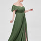 Vestidos de dama de honor de chiffon con mangas cap y abertura Verde oliva Tallas Grandes