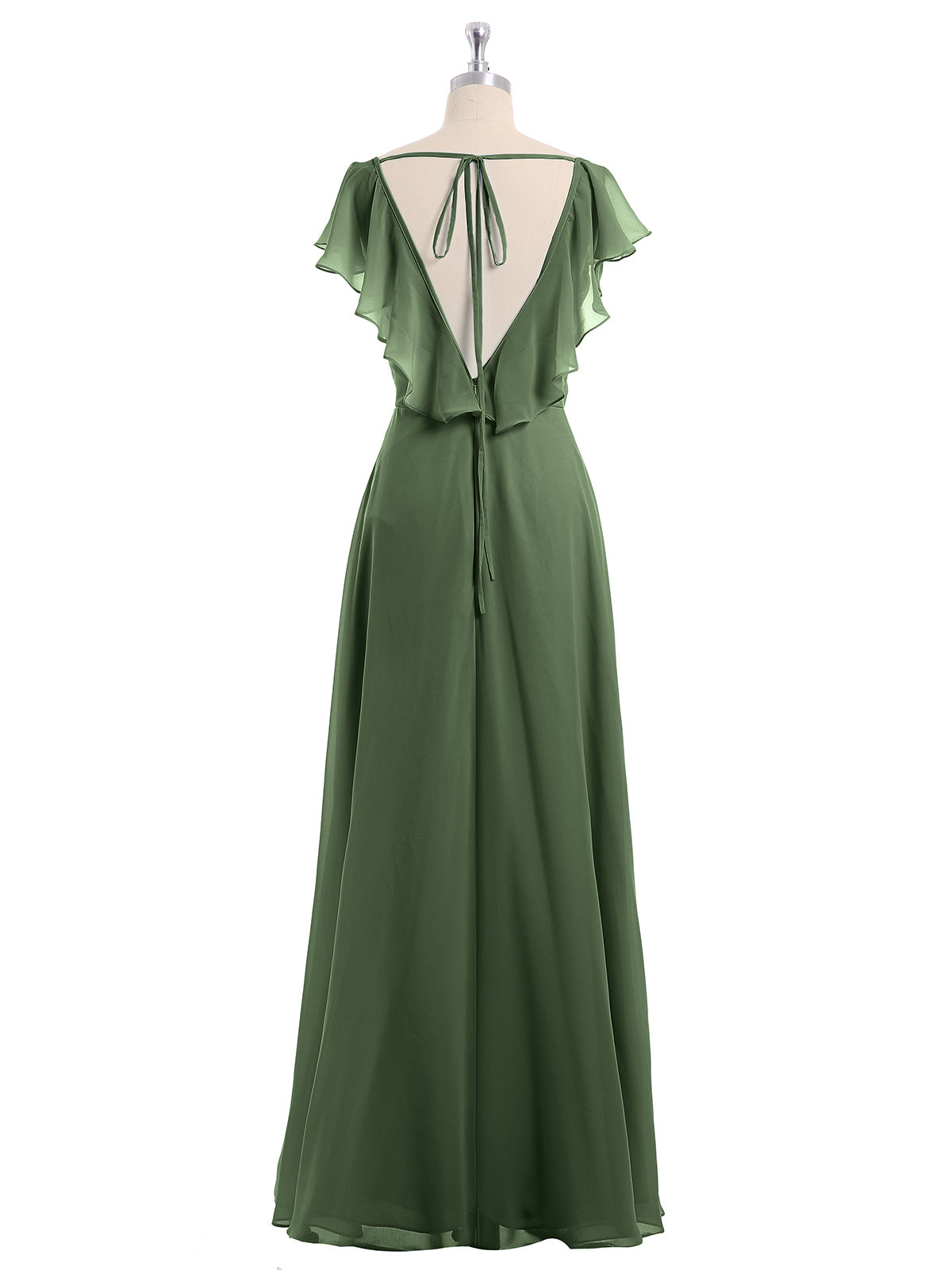 Vestidos de dama de honor de chiffon con mangas cap y abertura Verde Oliva