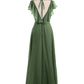 Vestidos de dama de honor de chiffon con mangas cap y abertura Verde oliva Tallas Grandes