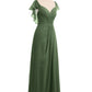 Vestidos de dama de honor de chiffon con mangas cap y abertura Verde oliva Tallas Grandes