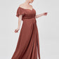 Vestidos de dama de honor de chiffon con mangas cap y abertura Terracota Tallas Grandes