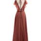 Vestidos de dama de honor de chiffon con mangas cap y abertura Terracota Tallas Grandes