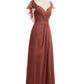 Vestidos de dama de honor de chiffon con mangas cap y abertura Terracota Tallas Grandes