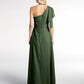 Vestido maxi de chiffon de un solo hombro con detalle en cascada Verde Oliva Tallas Grandes