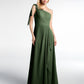 Vestido maxi de chiffon de un solo hombro con detalle en cascada Verde Oliva Tallas Grandes