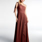 Vestido maxi de chiffon de un solo hombro con detalle en cascada Terracota Tallas Grandes