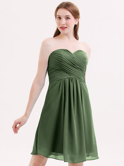 Samantha Sin Tirante Novio Corto Vestido De Dama De Honor Verde Oliva Tallas Grandes