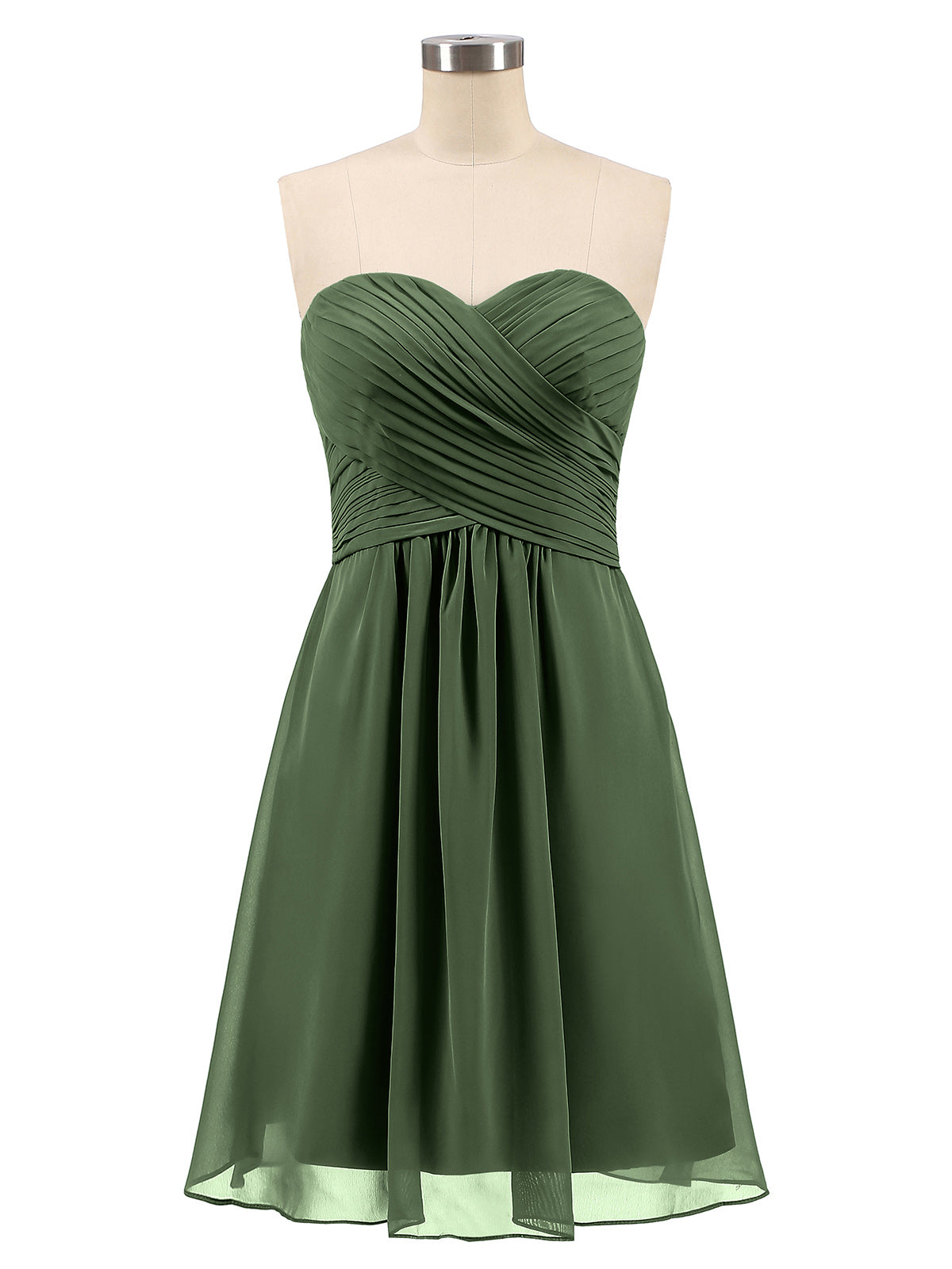 Samantha Sin Tirante Novio Corto Vestido De Dama De Honor Verde Oliva Tallas Grandes