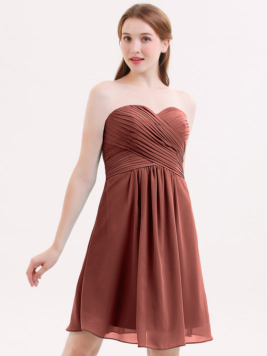 Samantha Sin Tirante Novio Corto Vestido De Dama De Honor Terracota
