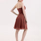 Samantha Sin Tirante Novio Corto Vestido De Dama De Honor Terracota