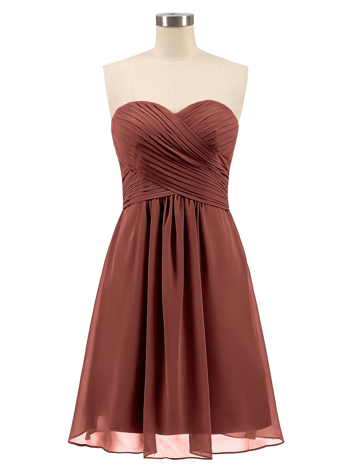 Samantha Sin Tirante Novio Corto Vestido De Dama De Honor Terracota