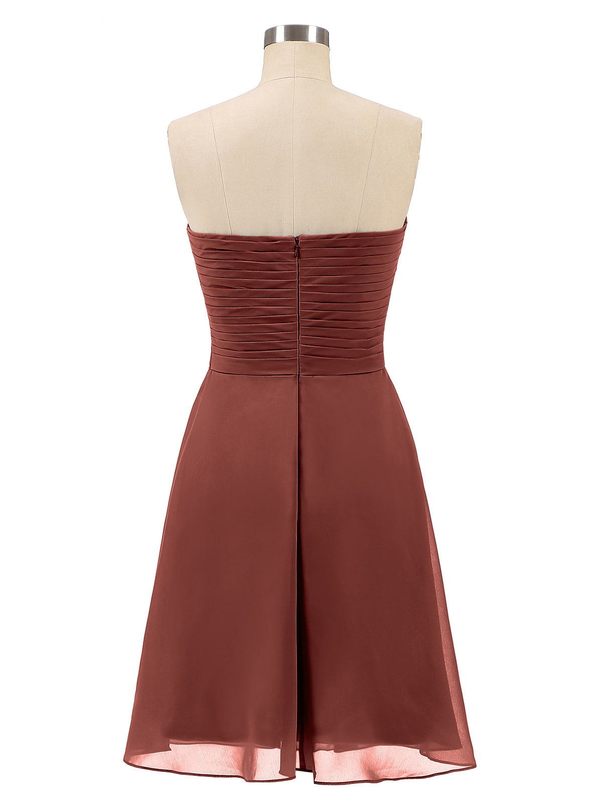 Samantha Sin Tirante Novio Corto Vestido De Dama De Honor Terracota