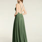 Vestidos sencillos de dama de honor de chiffon con espalda baja Verde Oliva Tallas Grandes