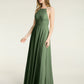Vestidos sencillos de dama de honor de chiffon con espalda baja Verde Oliva Tallas Grandes