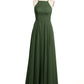 Vestidos sencillos de dama de honor de chiffon con espalda baja Verde Oliva Tallas Grandes