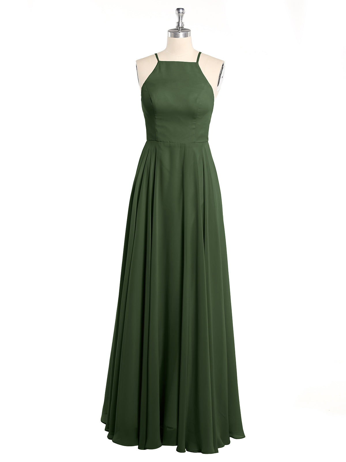 Vestidos sencillos de dama de honor de chiffon con espalda baja Verde Oliva Tallas Grandes