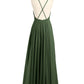 Vestidos sencillos de dama de honor de chiffon con espalda baja Verde Oliva Tallas Grandes