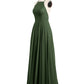 Vestidos sencillos de dama de honor de chiffon con espalda baja Verde Oliva Tallas Grandes