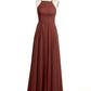 Vestidos sencillos de dama de honor de chiffon con espalda baja Terracota