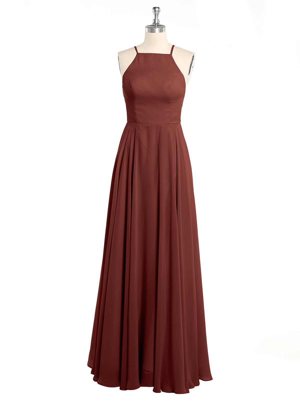 Vestidos sencillos de dama de honor de chiffon con espalda baja Terracota Tallas Grandes