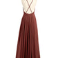 Vestidos sencillos de dama de honor de chiffon con espalda baja Terracota Tallas Grandes