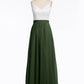 Vestidos de falda de chiffon con cuerpo de encaje marfil y abertura Verde Oliva