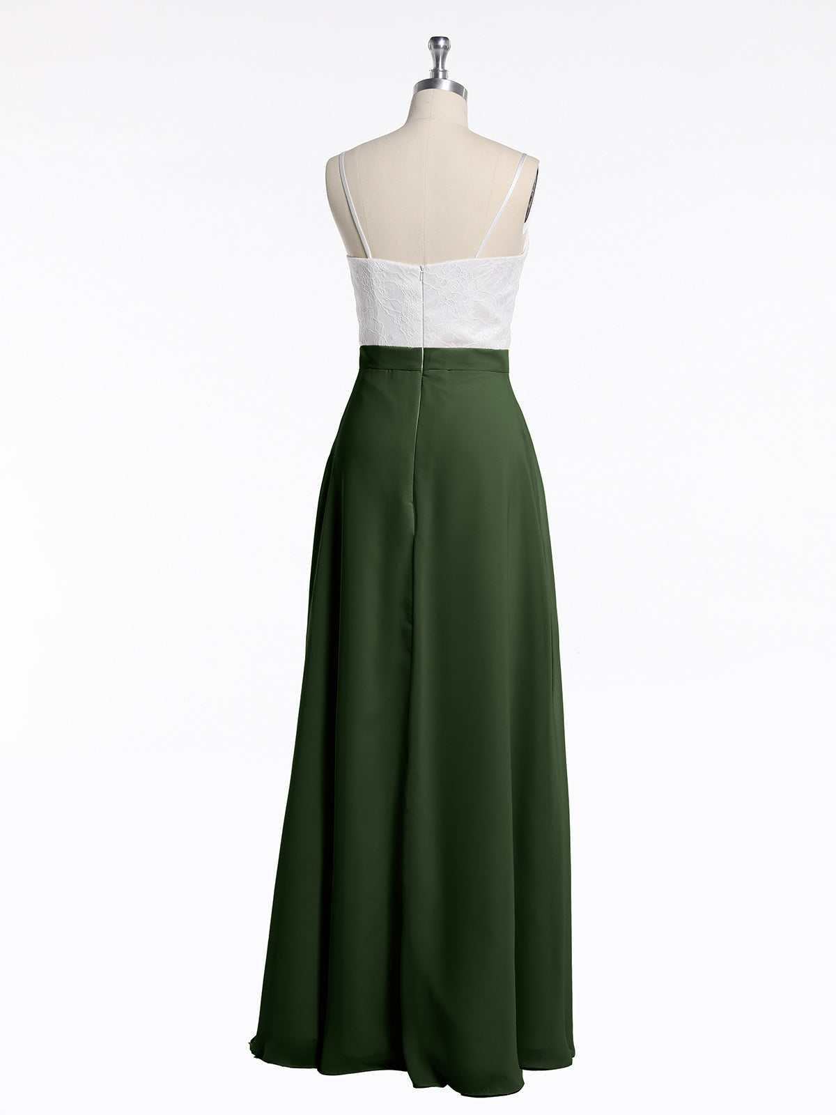 Vestidos de falda de chiffon con cuerpo de encaje marfil y abertura Verde Oliva