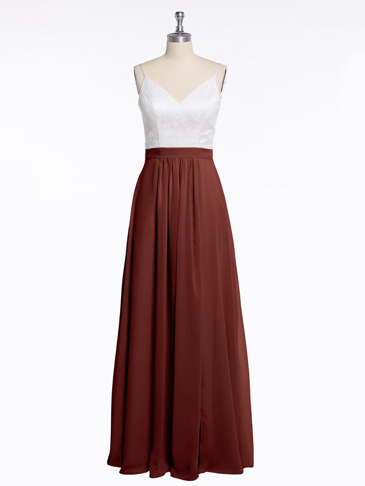 Vestidos de falda de chiffon con cuerpo de encaje marfil y abertura Terracota