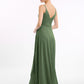 Vestidos de chiffon con tirantes finos y lazo de cinturón Verde Oliva
