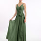 Vestidos de chiffon con tirantes finos y lazo de cinturón Verde Oliva