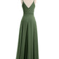 Vestidos de chiffon con tirantes finos y lazo de cinturón Verde Oliva