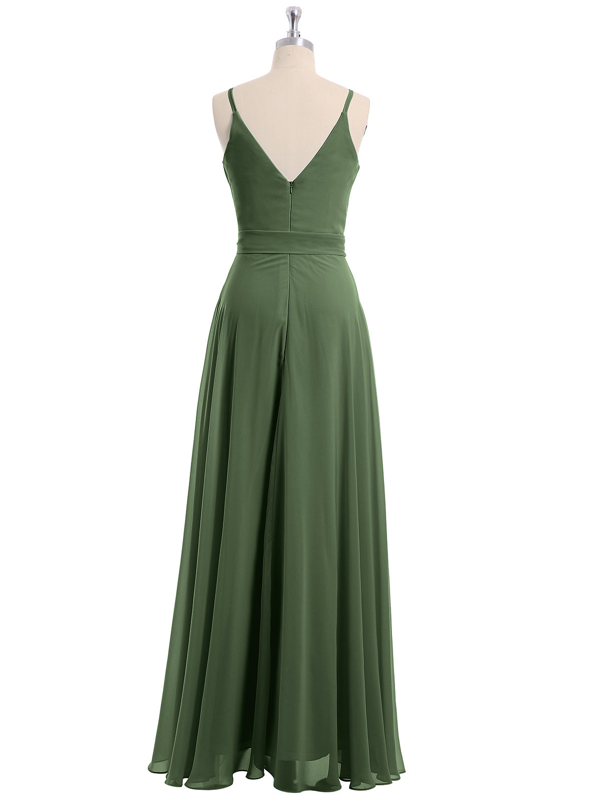 Vestidos de chiffon con tirantes finos y lazo de cinturón Verde Oliva