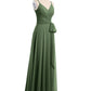 Vestidos de chiffon con tirantes finos y lazo de cinturón Verde Oliva