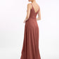 Vestidos de chiffon con tirantes finos y lazo de cinturón Terracota