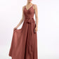 Vestidos de chiffon con tirantes finos y lazo de cinturón Terracota