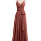 Vestidos de chiffon con tirantes finos y lazo de cinturón Terracota