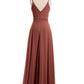 Vestidos de chiffon con tirantes finos y lazo de cinturón Terracota
