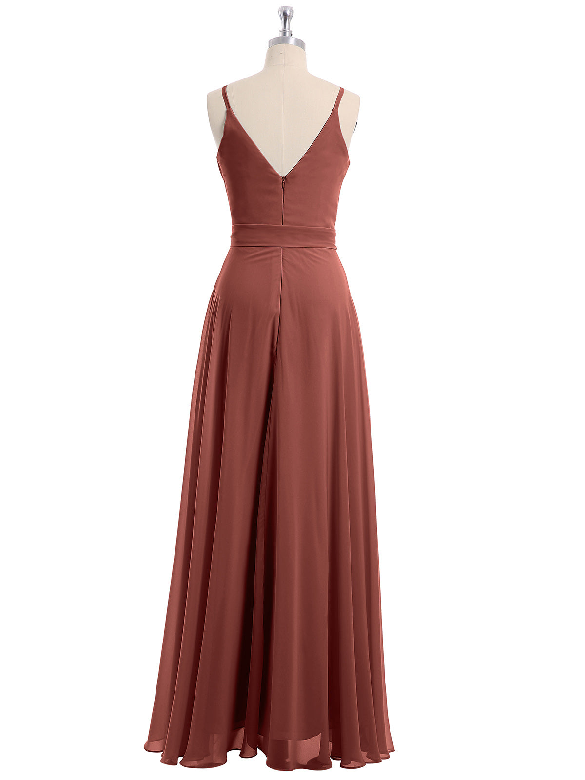 Vestidos de chiffon con tirantes finos y lazo de cinturón Terracota